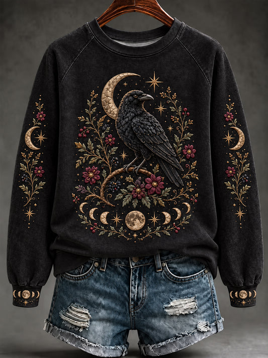 Women's Halloween Gothic Raven Moon Phase Sweatshirt