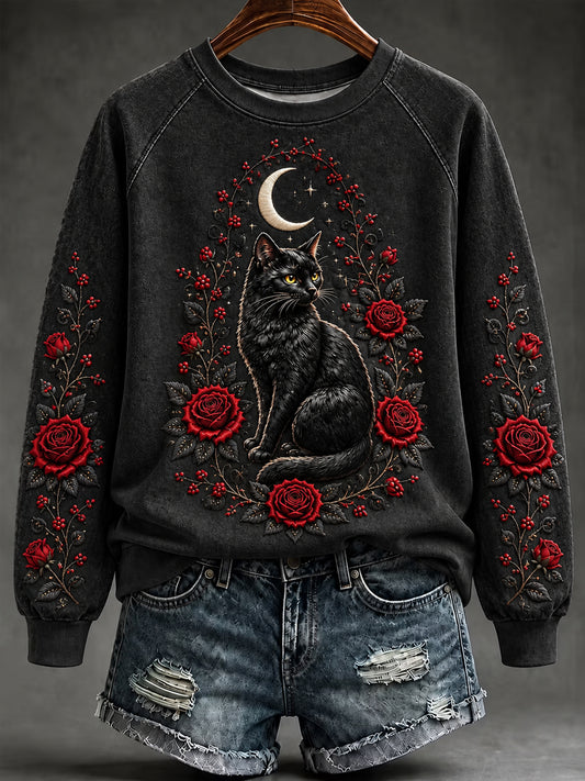 Women's Halloween Gothic Black Cat Witch  Sweatshirt