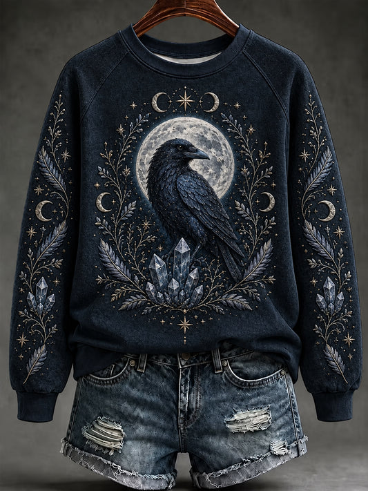 Women's Halloween Gothic Raven Moon Phase Sweatshirt