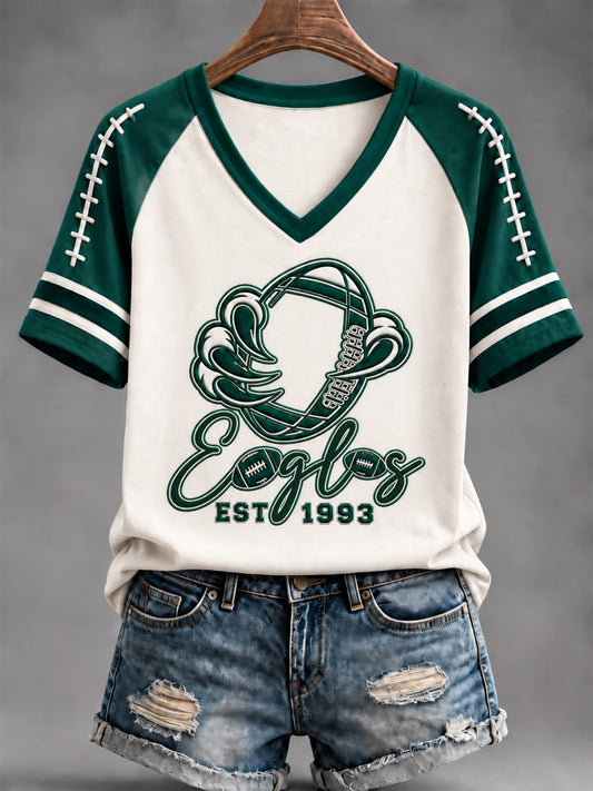 Women's Football Gameday Gift For Football Fans Casual V-Neck Tee