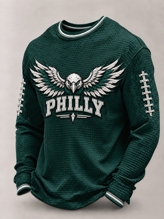 Men's Football Gameday Gift For Football Fans Casual Waffle Long Sleeve T-Shirt