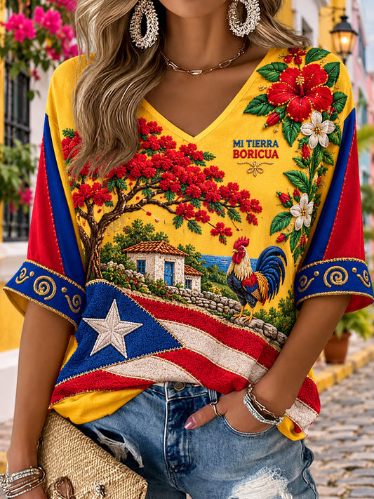 Women's Puerto Rico Boricua Art Printed T-shirt