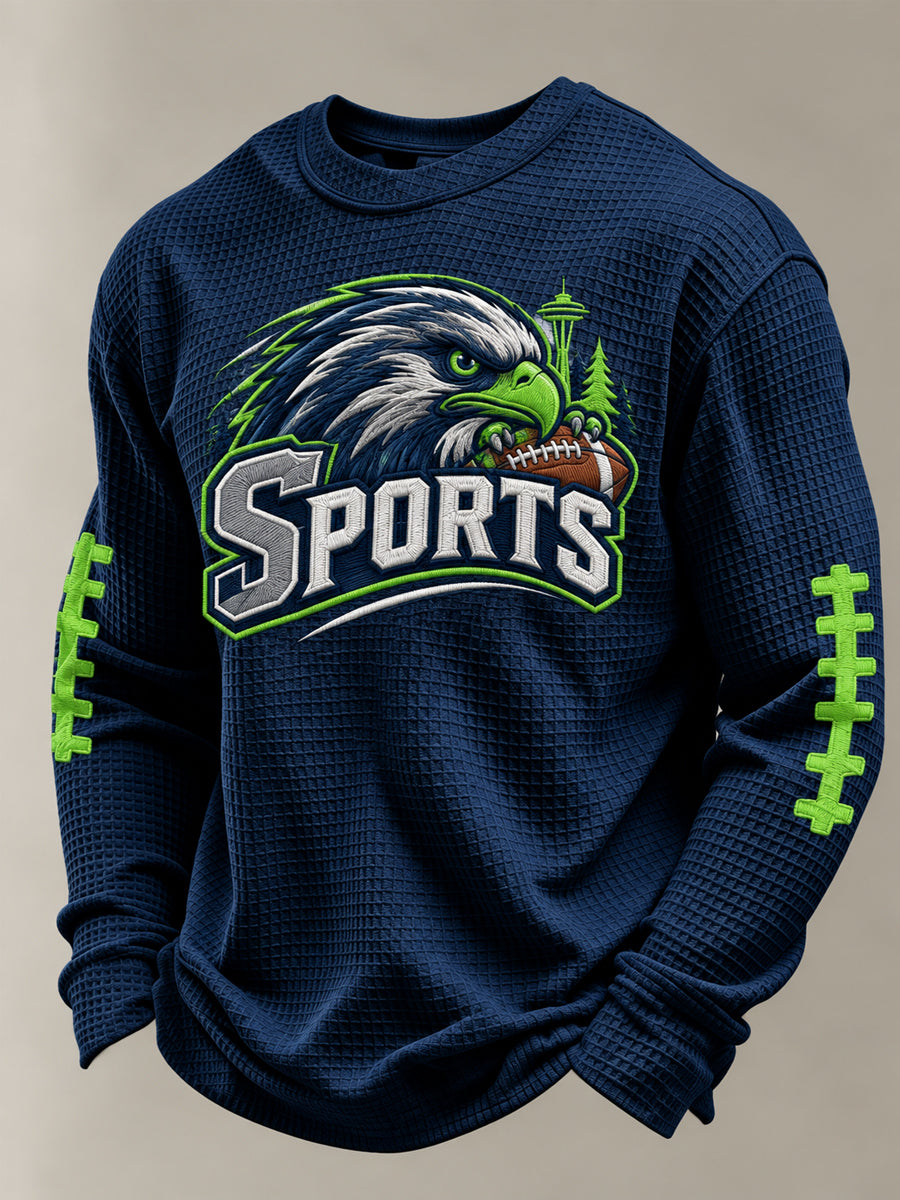 Men's Sports Football Gameday Gift For Football Fans Casual Waffle Long Sleeve T-Shirt