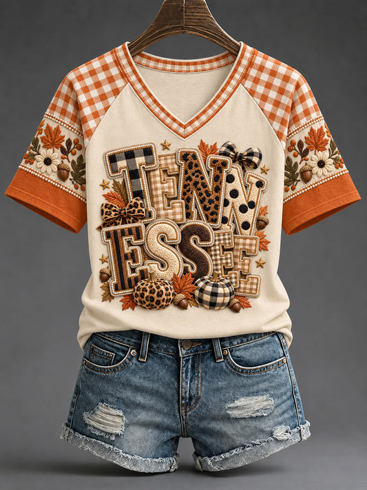 Women's Tennessee Pumpkin Print Casual T-Shirt