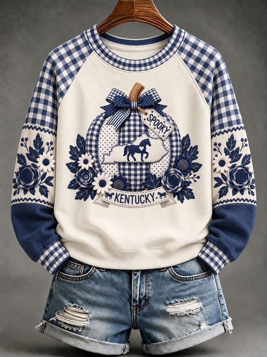 Women's Kentucky Pumpkin Print Casual Sweatshirt