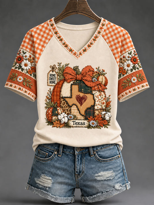 Women's Texas Pumpkin Print Casual T-Shirt