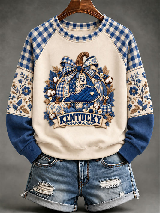 Women's Kentucky Pumpkin Print Casual Sweatshirt