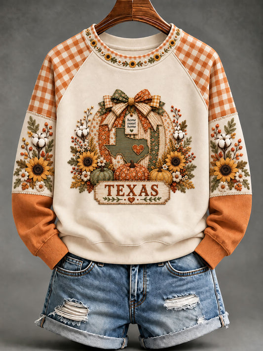 Women's Texas Pumpkin Print Casual Sweatshirt
