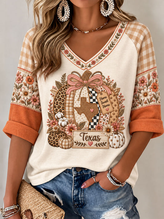 Women's Texas Pumpkin Print Casual T-Shirt