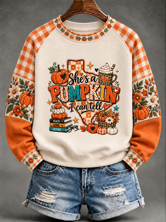 Women's Texas Pumpkin Print Casual Sweatshirt