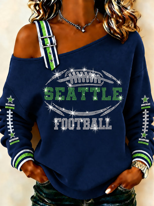 Women's Seattle Football Gameday Gift For Football Fans  Off-Shoulder Sweatshirt