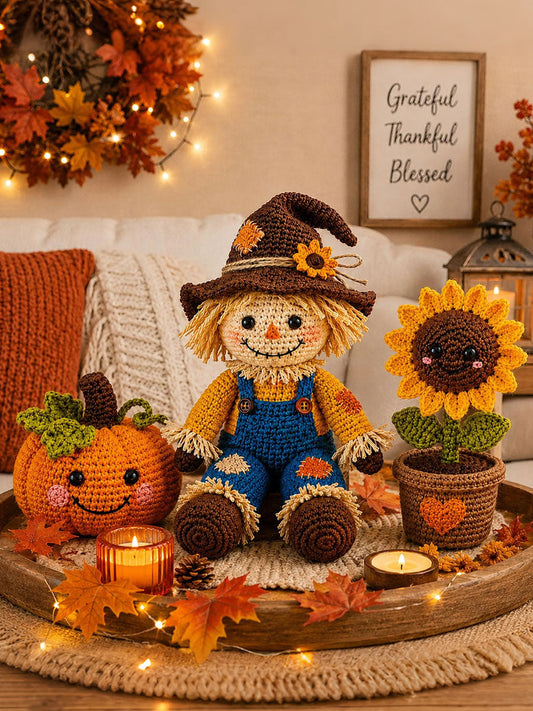 DIY Craft Kit: Scarecrow, Pumpkin, and Sunflower Trio