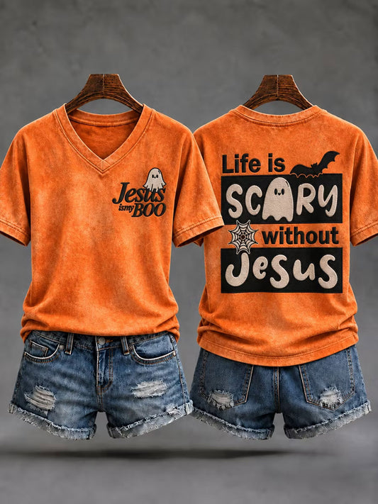 Women's Halloween Ghost Short-Sleeved T-Shirt