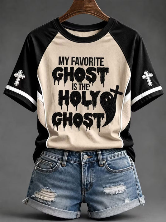 Women's Halloween Ghost V-neck off-shoulder short-sleeved T-shirt