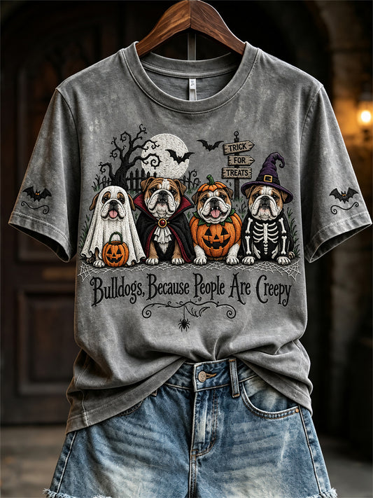 Women's Because People Are Creepy Halloween Dogs Print short-sleeved T-shirt