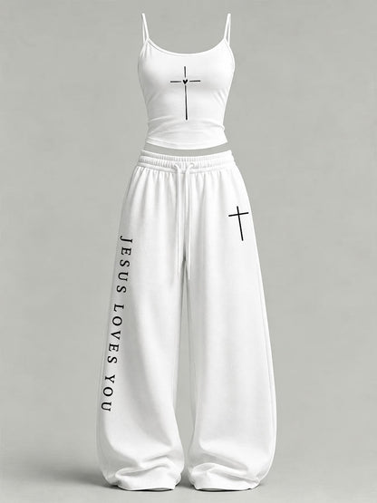 Women's 'Jesus Loves You' Printed Casual Set