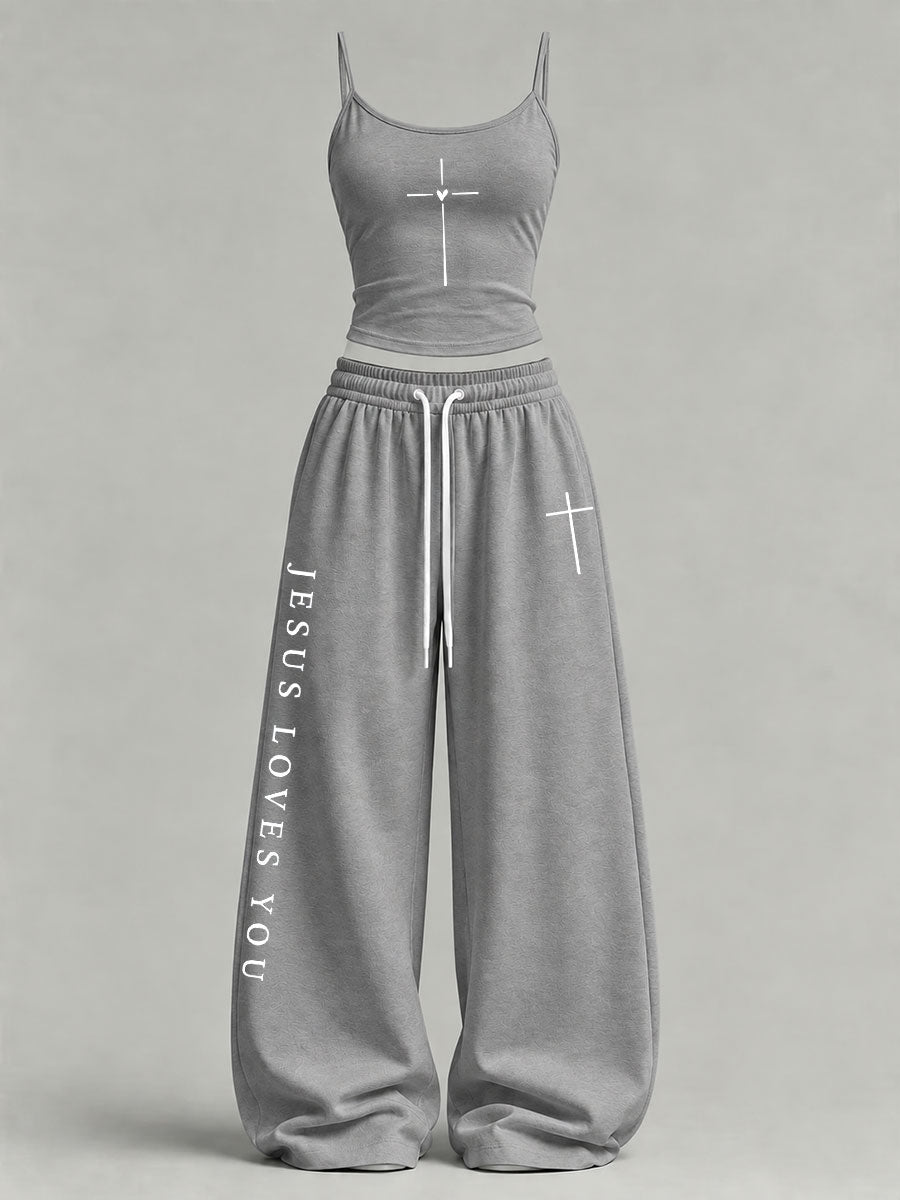 Women's 'Jesus Loves You' Printed Casual Set
