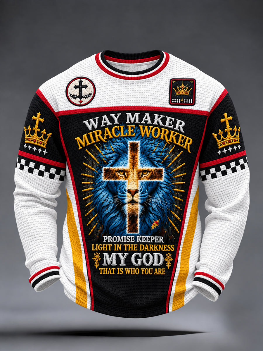 Men's Christian Waymaker Miracle Worker Promise Keeper Waffle Long Sleeve T-Shirt