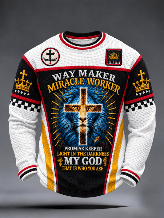 Men's Christian Waymaker Miracle Worker Promise Keeper Waffle Long Sleeve T-Shirt