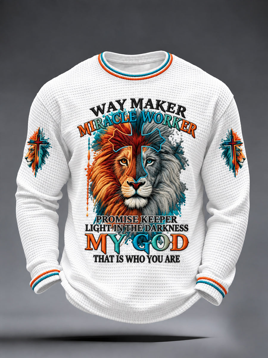 Men's Christian Waymaker Miracle Worker Promise Keeper Waffle Long Sleeve T-Shirt