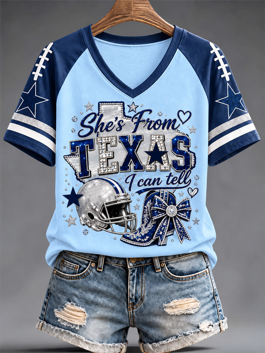 Women's Football Gameday Gift For Football Fans Casual V-Neck Tee