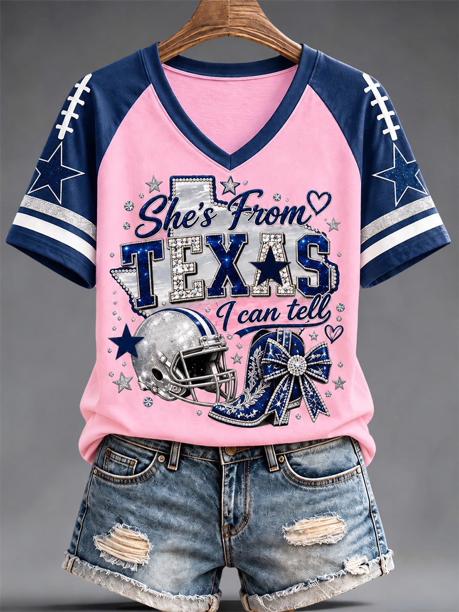 Women's Football Gameday Gift For Football Fans Casual V-Neck Tee