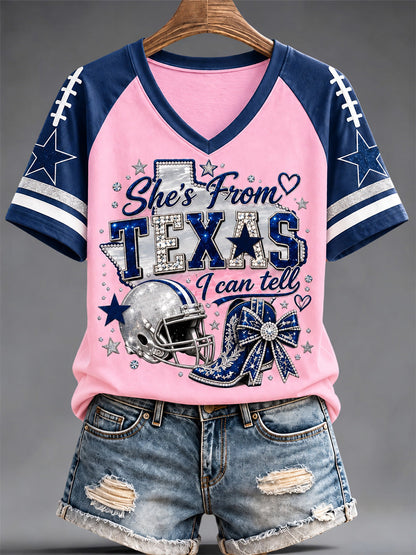 Women's Football Gameday Gift For Football Fans Casual V-Neck Tee