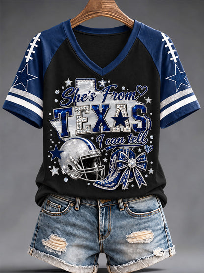 Women's Football Gameday Gift For Football Fans Casual V-Neck Tee