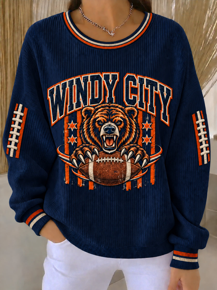 Women's Football Gameday Gift For Football Fans Ribbed Round-Neck Sweatshirt