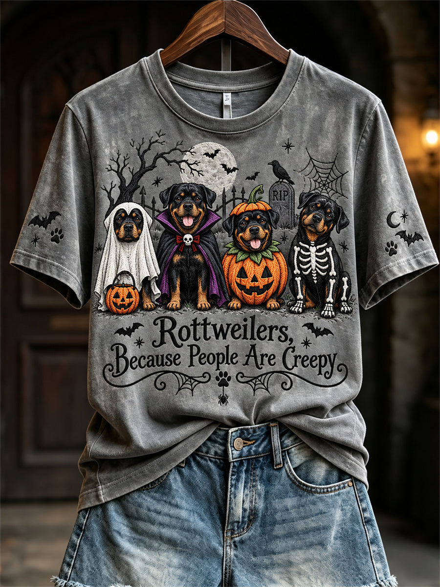 Women's Rottweilers Because People Are Creepy Halloween Dogs Print short-sleeved T-shirt