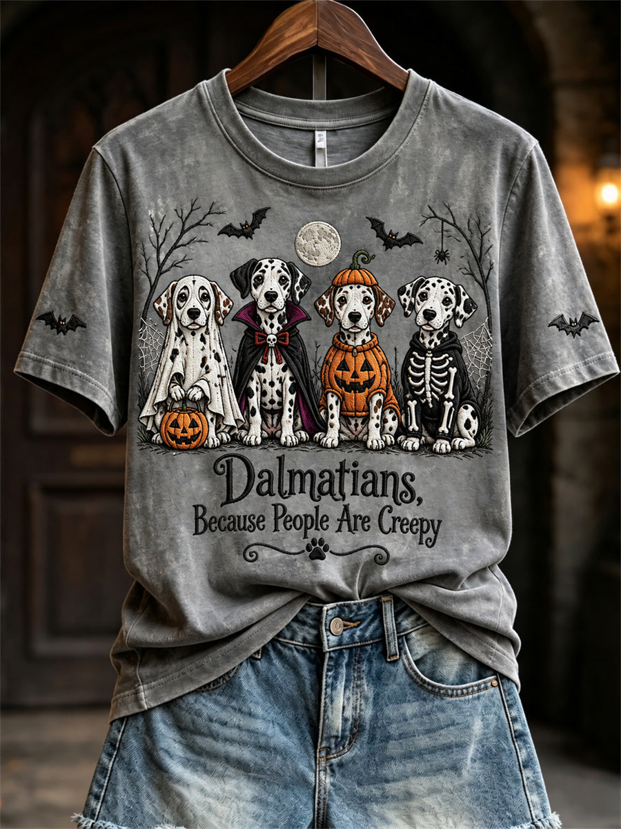 Women's Dalmatians Because People Are Creepy Halloween Dogs Print short-sleeved T-shirt