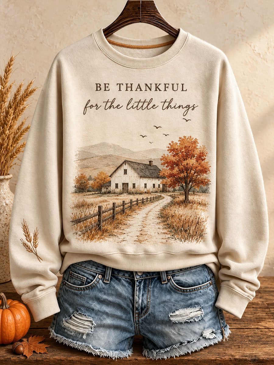 Women's Thanksgiving Art Thankful Printed Sweatshirt