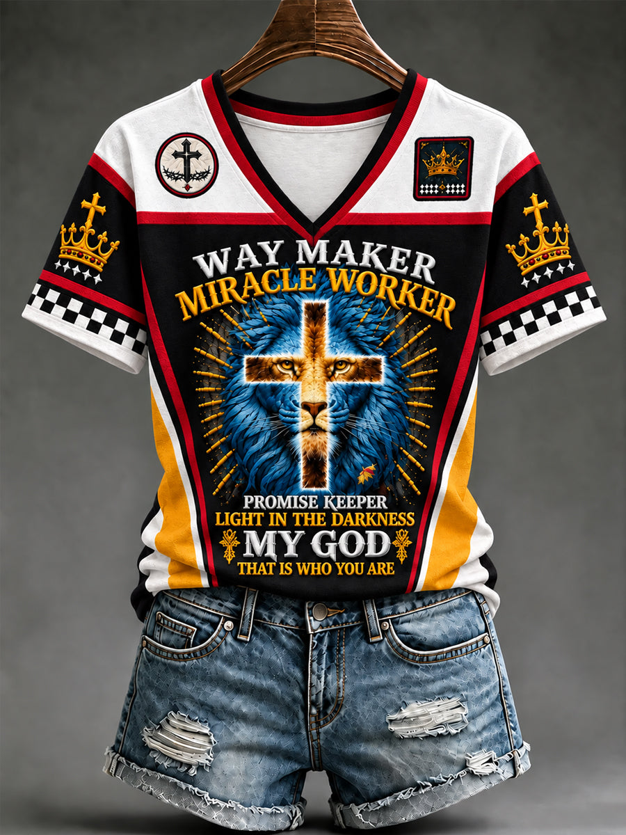 Women's Christian Waymaker Miracle Worker Promise Keeper  Short Sleeve T-shirt