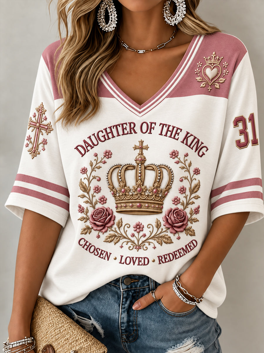 Women's Christian Daughter of the King "Chosen Loved Redeemed"  Mid-length Sleeves V-Neck T-Shirt