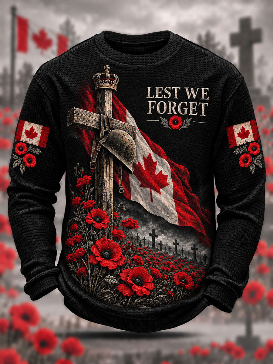 Men's Remembrance Day Lest We Forget Waffle Long Sleeve T-Shirt