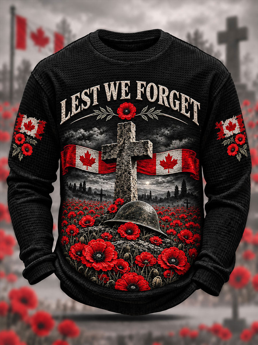 Men's Remembrance Day Lest We Forget Waffle Long Sleeve T-Shirt