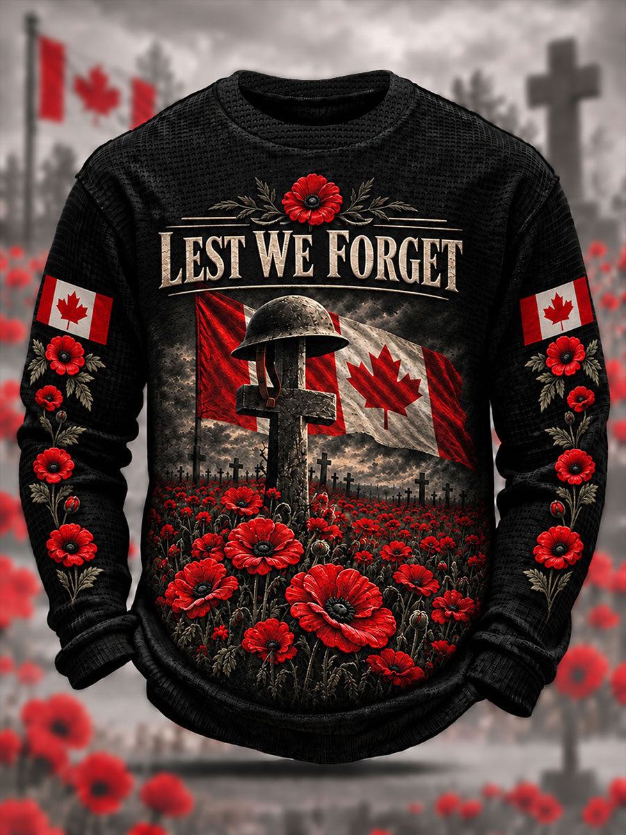 Men's Remembrance Day Lest We Forget Waffle Long Sleeve T-Shirt