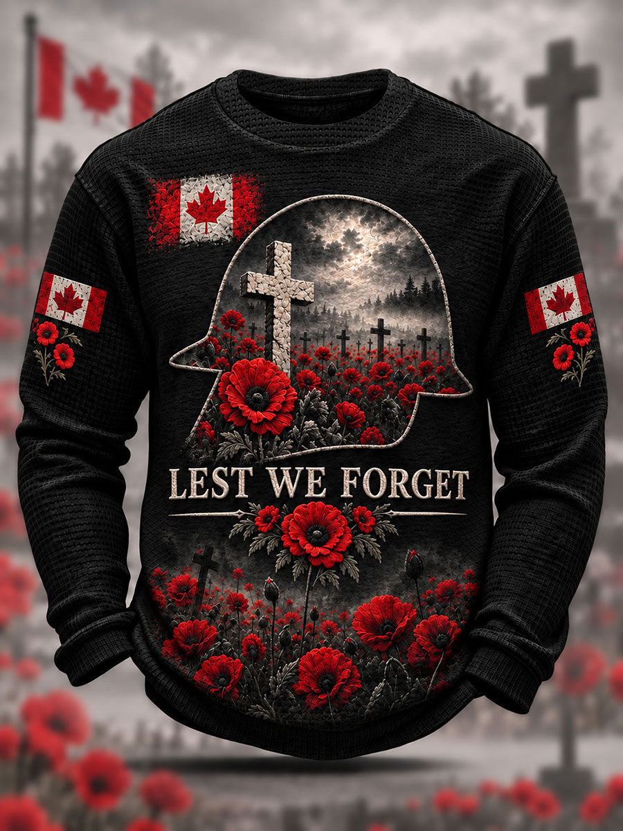 Men's Remembrance Day Lest We Forget Waffle Long Sleeve T-Shirt