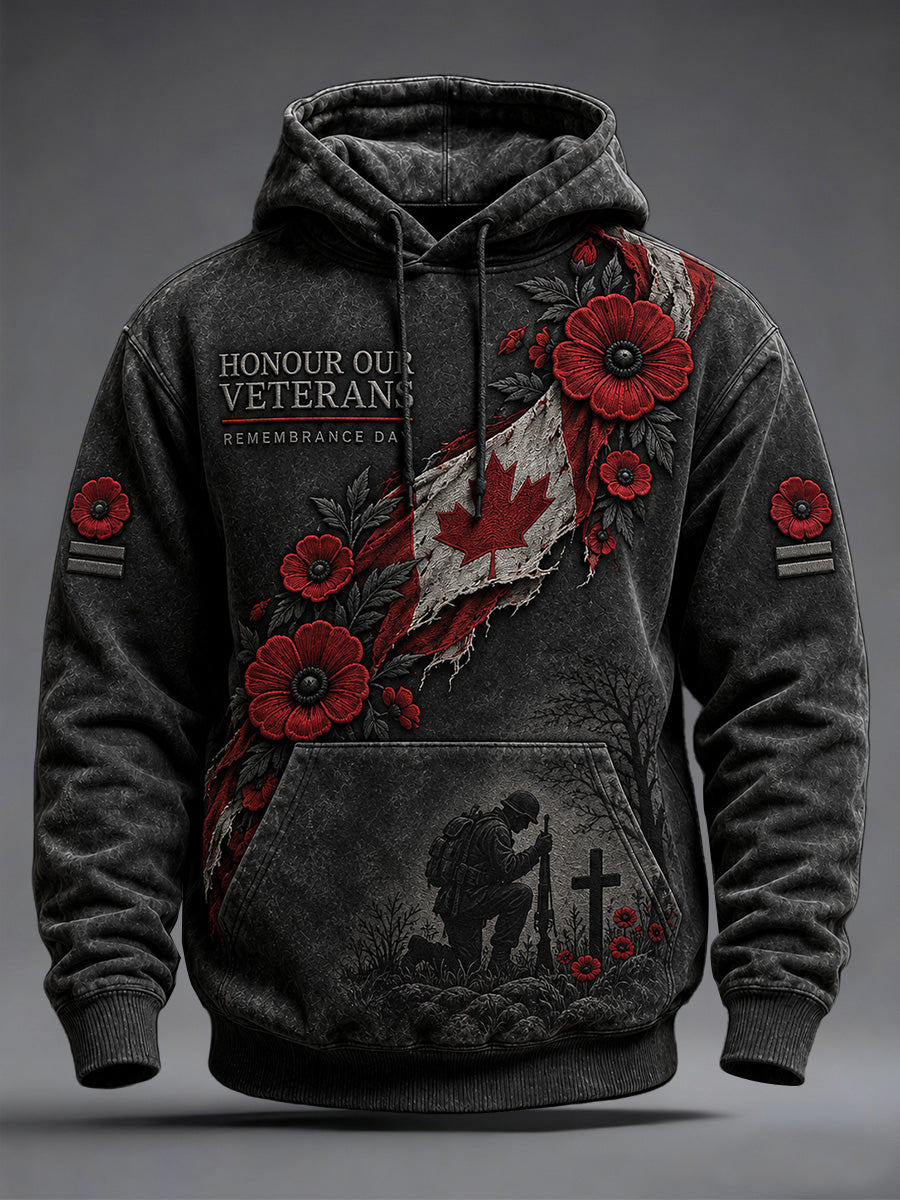 Men's Lest We Forget Canada Remembrance Day Print Oversized Drop-Shoulder Hoodie With Pockets