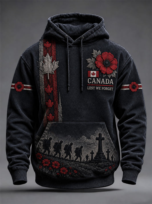 Men's Lest We Forget Canada Remembrance Day Print Oversized Drop-Shoulder Hoodie With Pockets