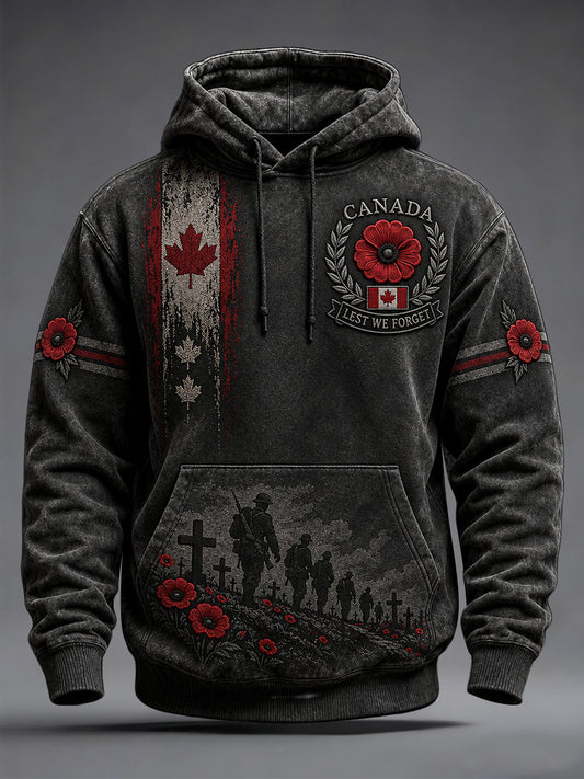 Men's Lest We Forget Canada Remembrance Day Print Oversized Drop-Shoulder Hoodie With Pockets