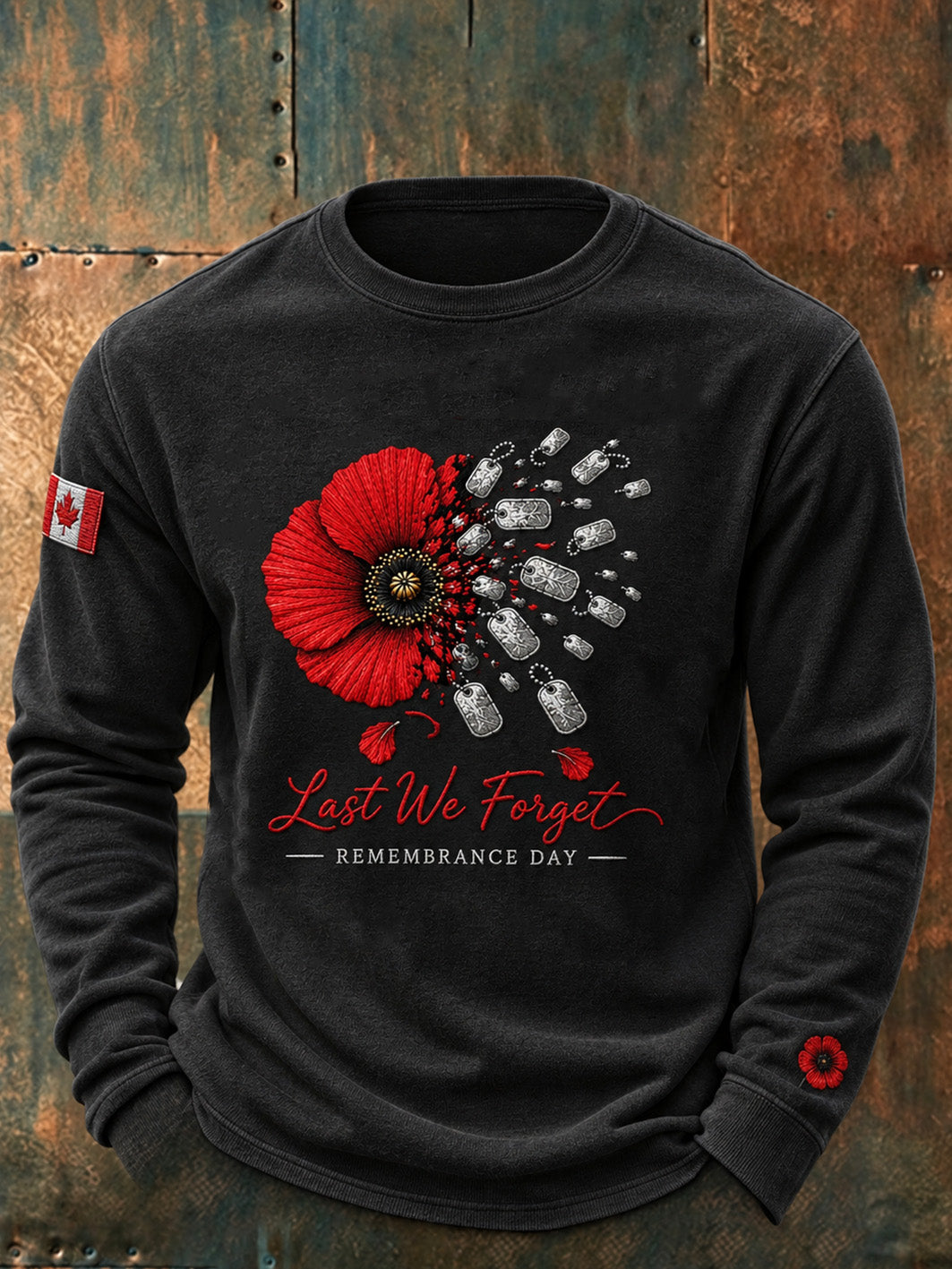 Men's Last We Forget Slogan Papaver Rhoeas Pattern Printed Neck Sweatshirt
