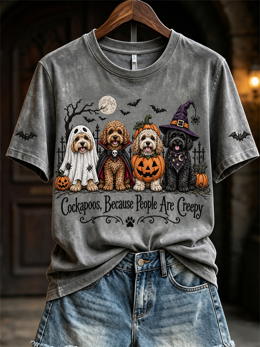Women's Cockapoos Because People Are Creepy Halloween Dogs Print short-sleeved T-shirt