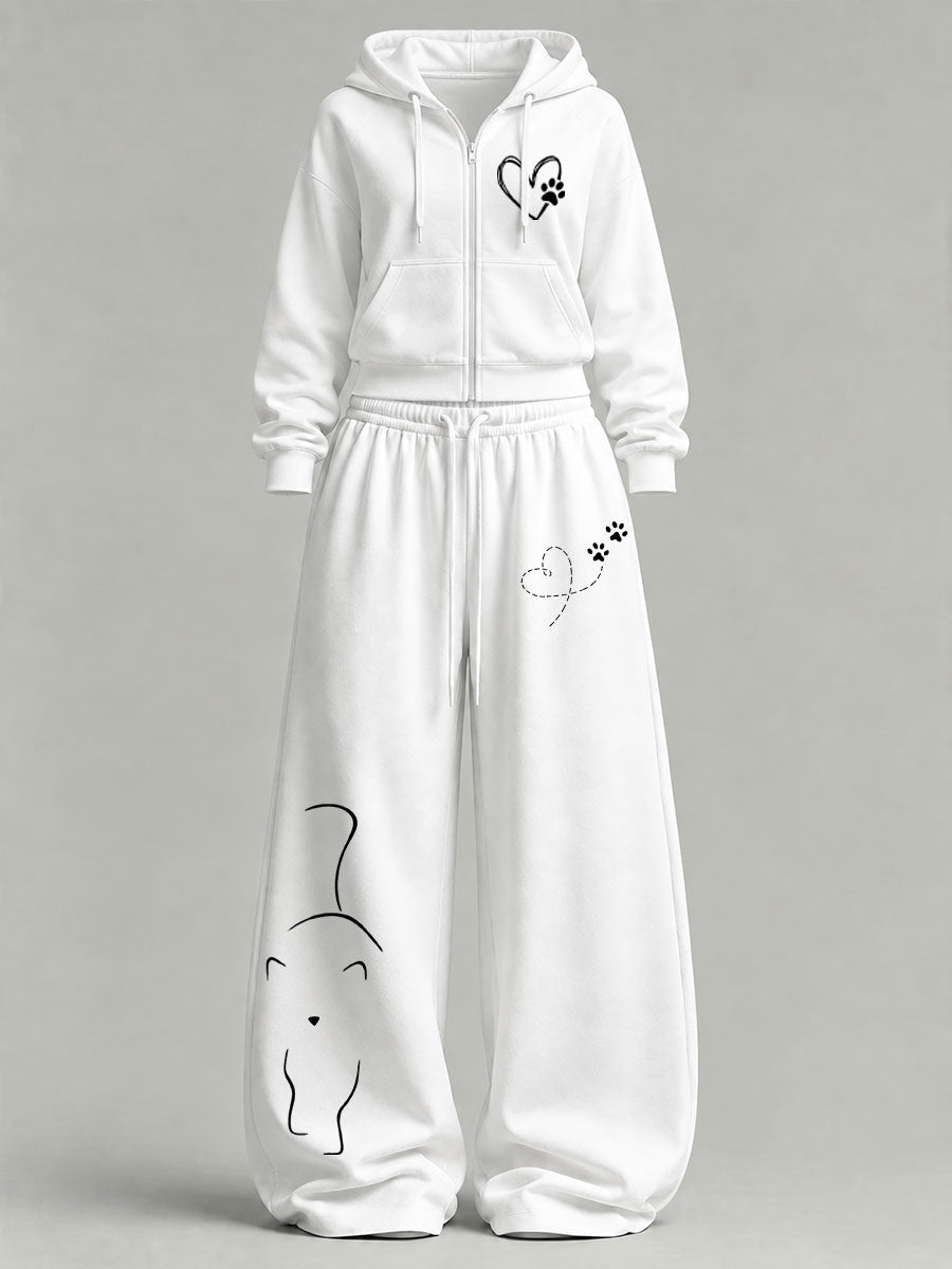Women's Cute Cat Print Casual Set