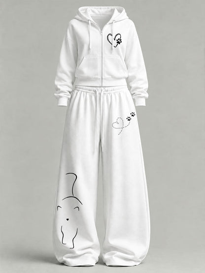 Women's Cute Cat Print Casual Set