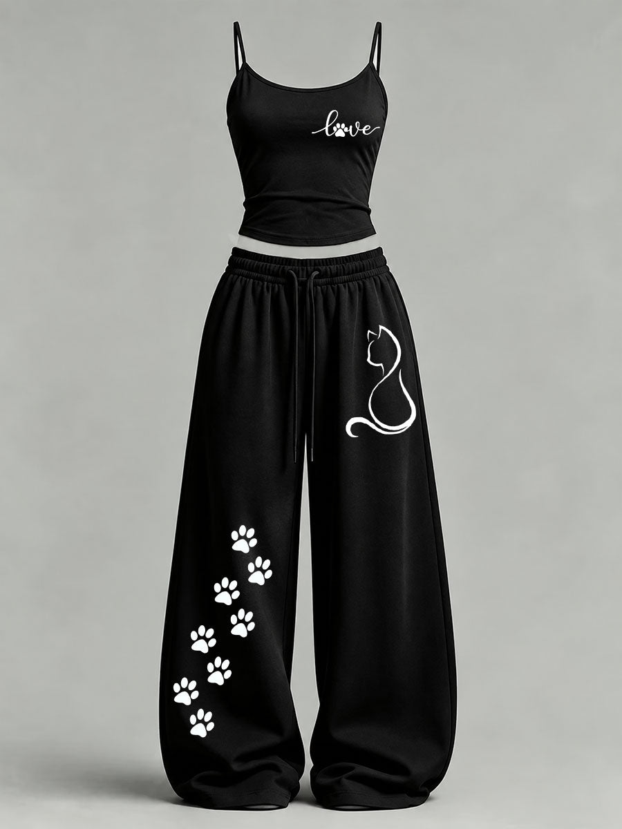 Women's Cute Cat Print Casual Set