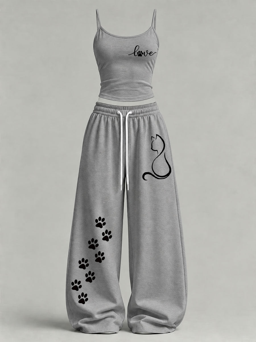 Women's Cute Cat Print Casual Set