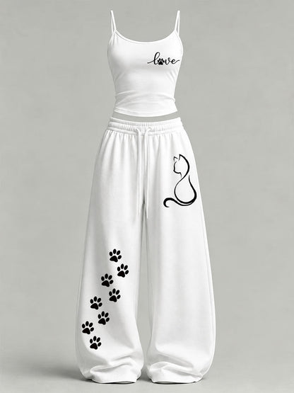 Women's Cute Cat Print Casual Set