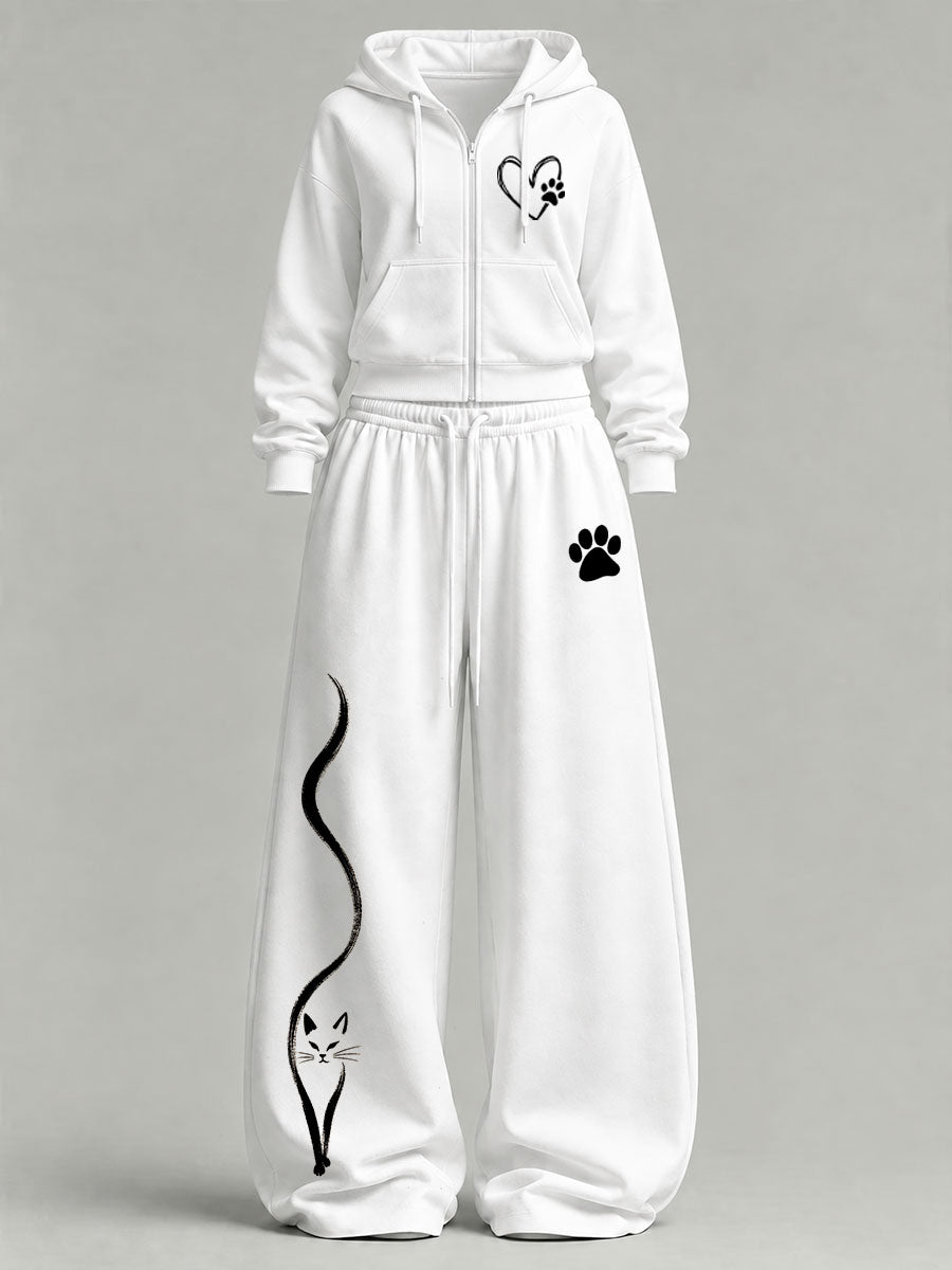 Women's Cute Cat Print Casual Set