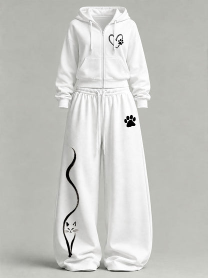 Women's Cute Cat Print Casual Set